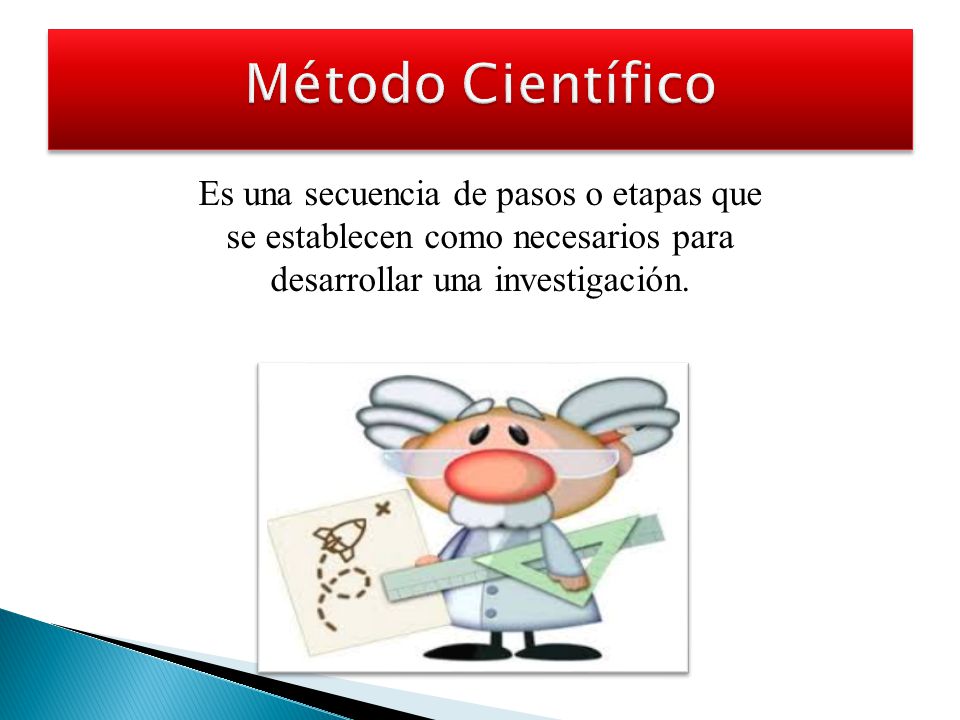 Método Científico Es una secuencia de pasos o etapas que se establecen como necesarios para desarrollar una investigación.