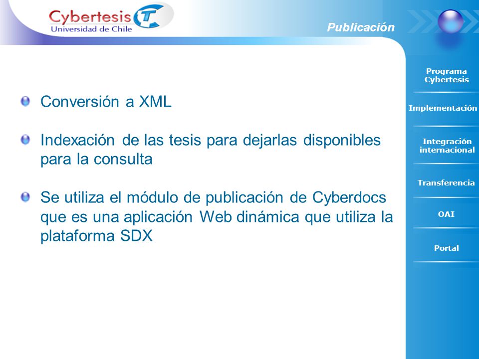 Indexación de las tesis para dejarlas disponibles para la consulta