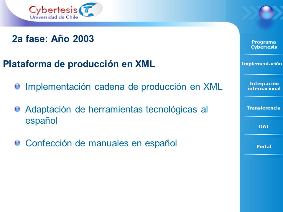 2a fase: Año 2003 Plataforma de producción en XML