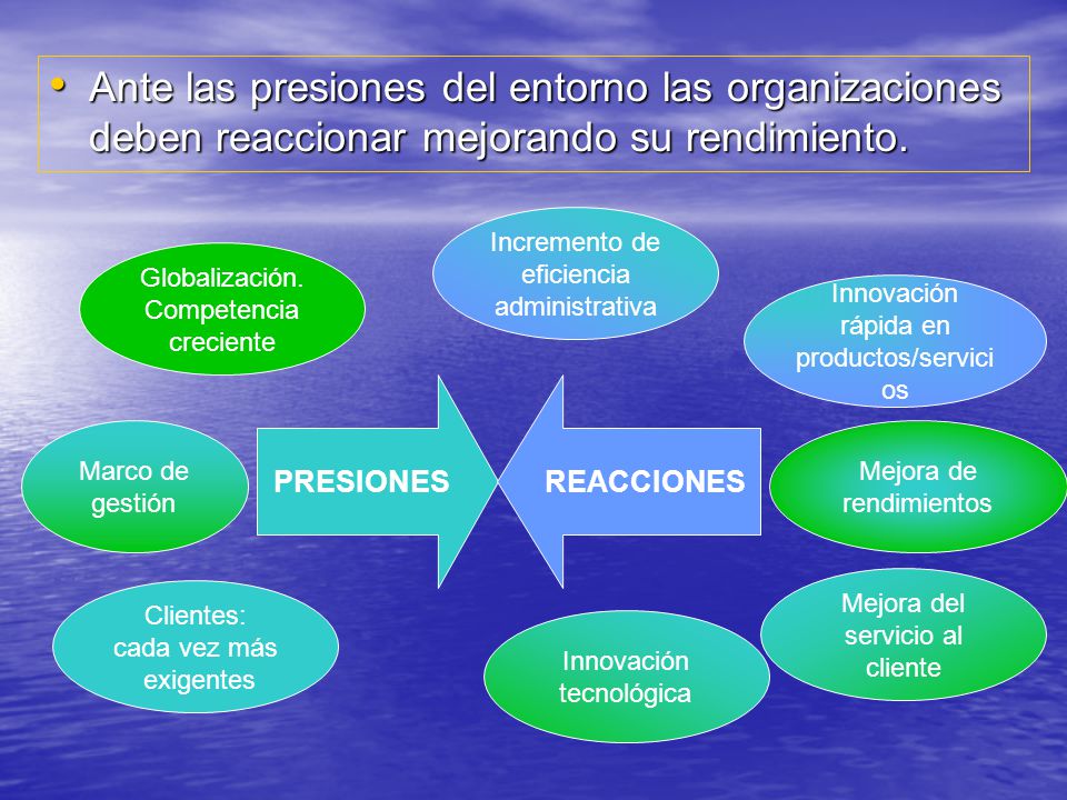 Ante las presiones del entorno las organizaciones deben reaccionar mejorando su rendimiento.