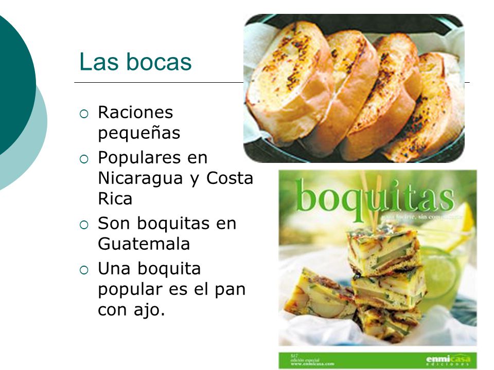 Las bocas Raciones pequeñas Populares en Nicaragua y Costa Rica