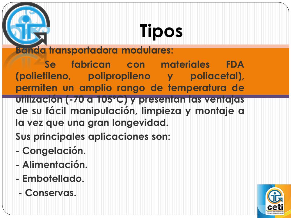 Tipos Banda transportadora modulares: