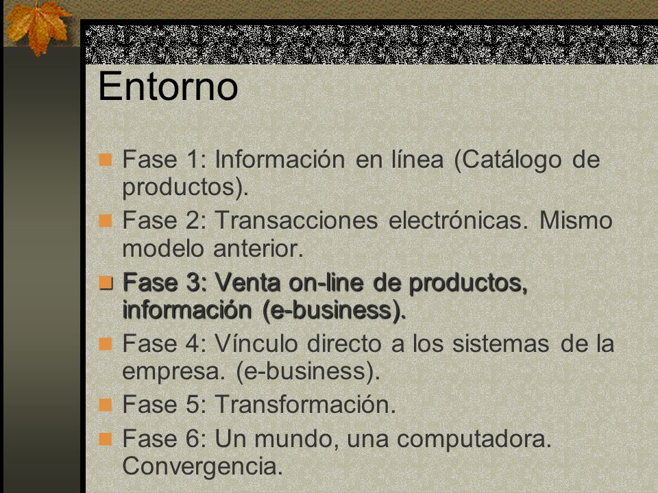 Entorno Fase 1: Información en línea (Catálogo de productos).