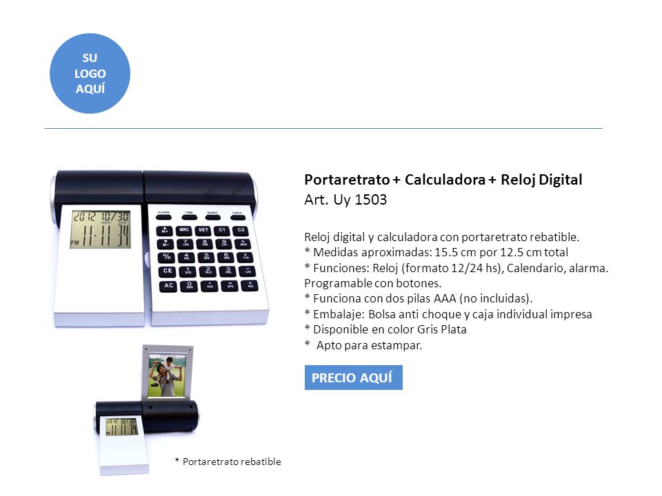 Portaretrato + Calculadora + Reloj Digital Art. Uy 1503