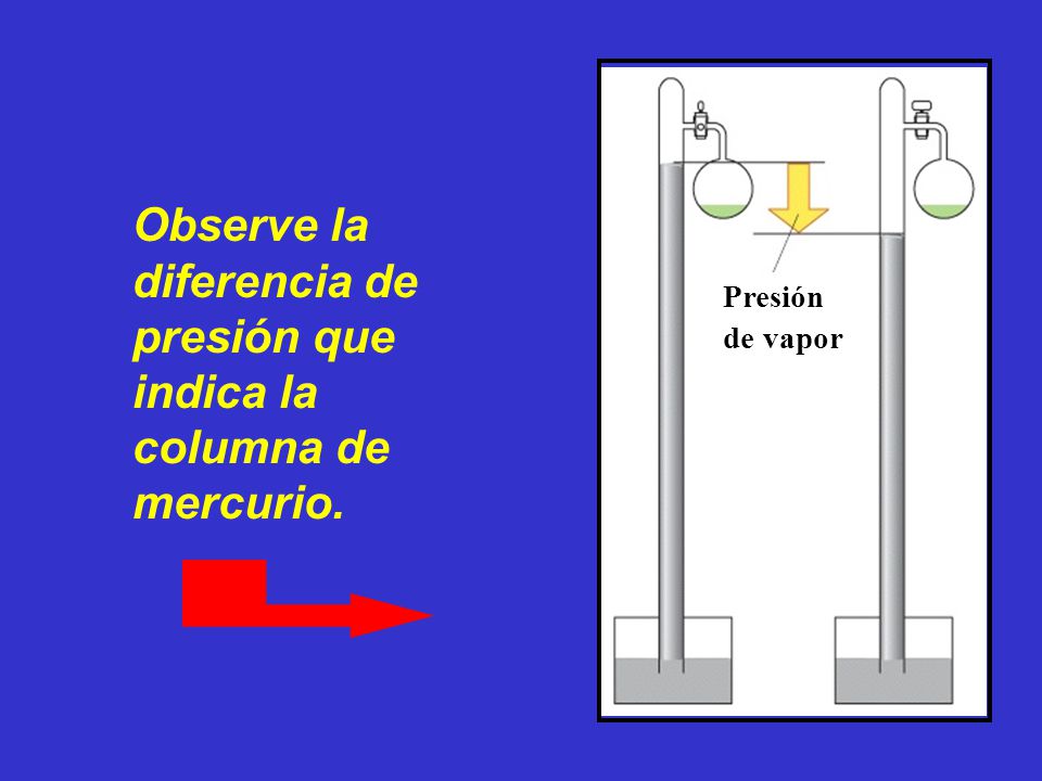 Observe la diferencia de presión que indica la columna de mercurio.