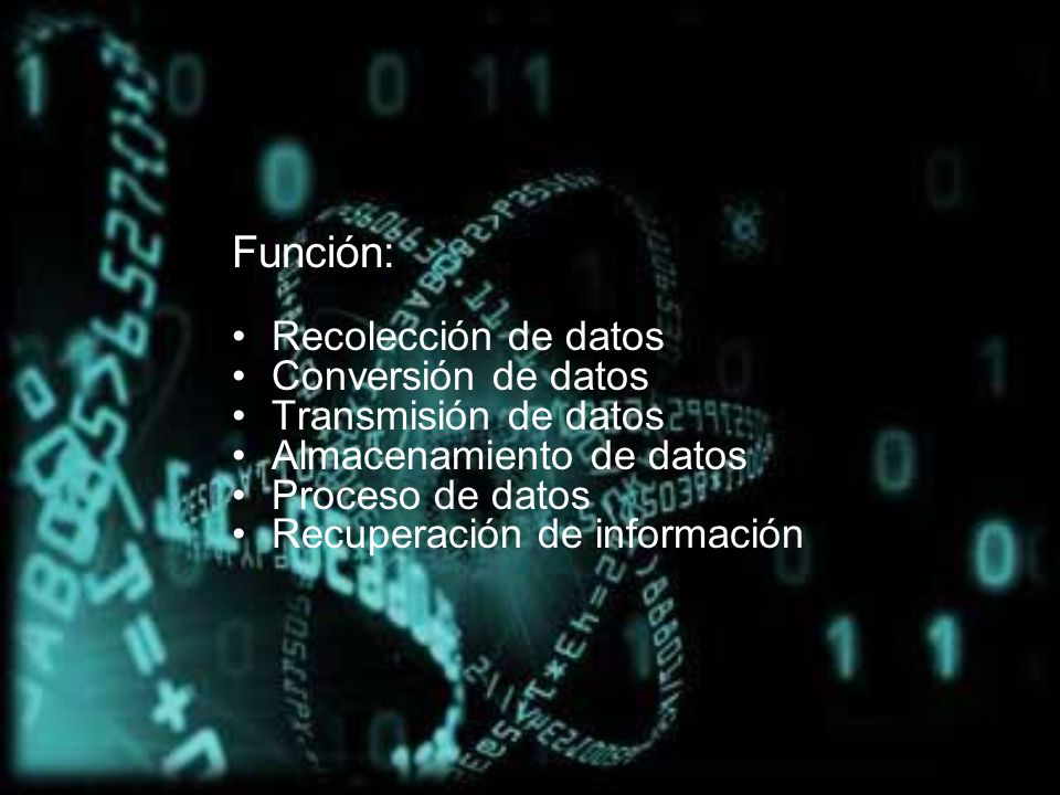 Función: Recolección de datos Conversión de datos Transmisión de datos