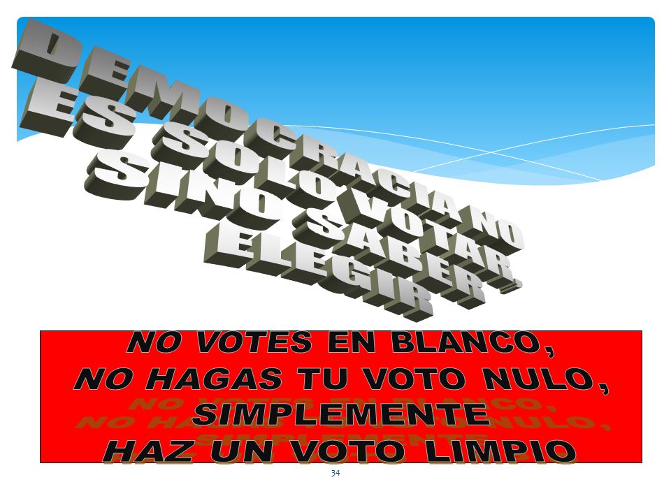DEMOCRACIA NO ES SOLO VOTAR, SINO SABER. ELEGIR. NO VOTES EN BLANCO, NO HAGAS TU VOTO NULO, SIMPLEMENTE.