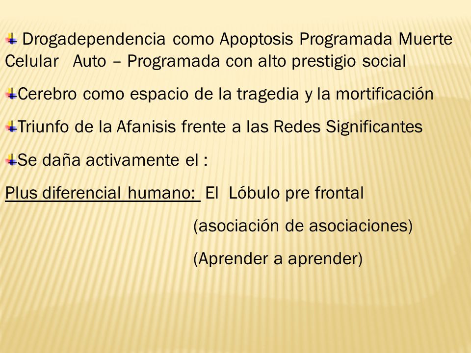 Drogadependencia como Apoptosis Programada Muerte Celular Auto – Programada con alto prestigio social