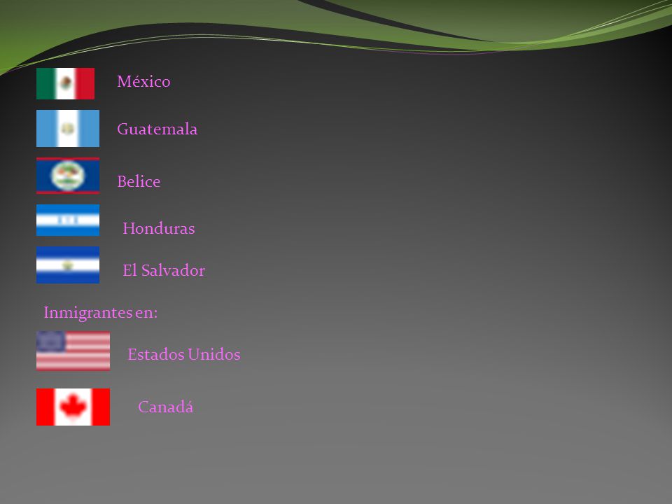 México Guatemala Belice Honduras El Salvador Inmigrantes en: Estados Unidos Canadá