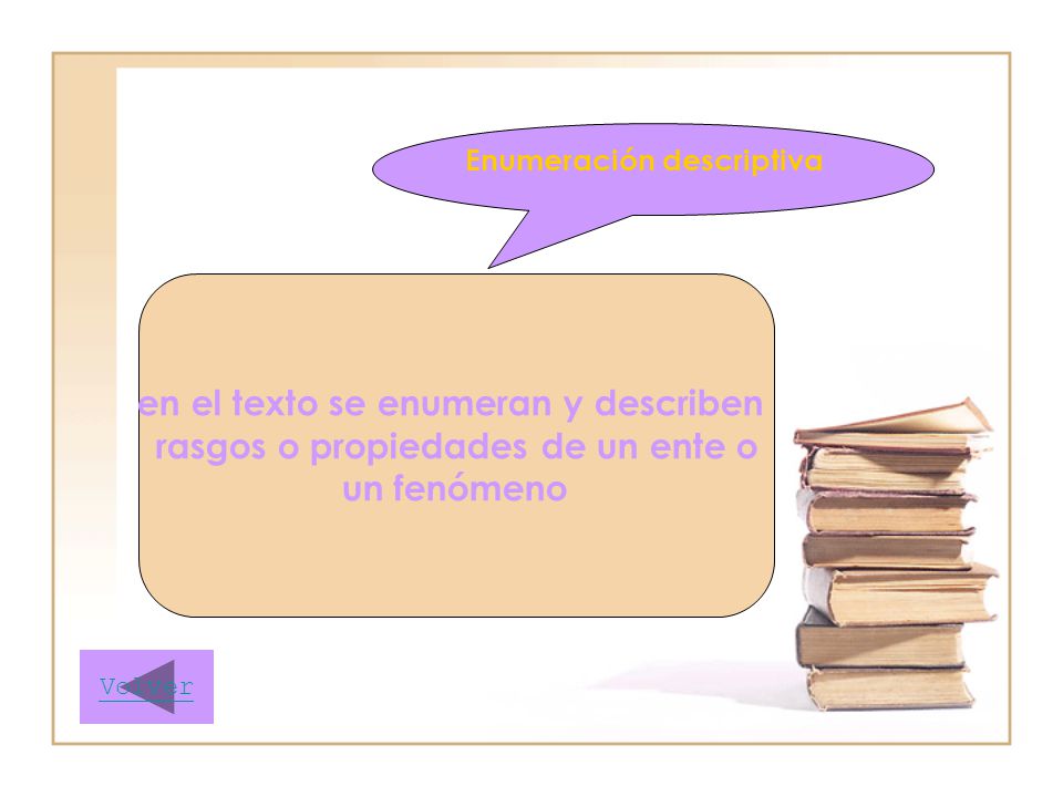 en el texto se enumeran y describen rasgos o propiedades de un ente o