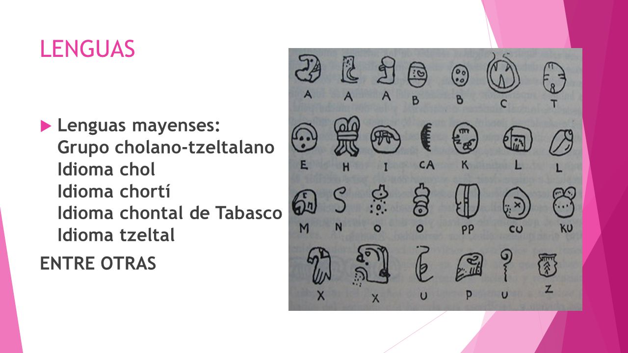 LENGUAS Lenguas mayenses: Grupo cholano-tzeltalano Idioma chol Idioma chortí Idioma chontal de Tabasco Idioma tzeltal