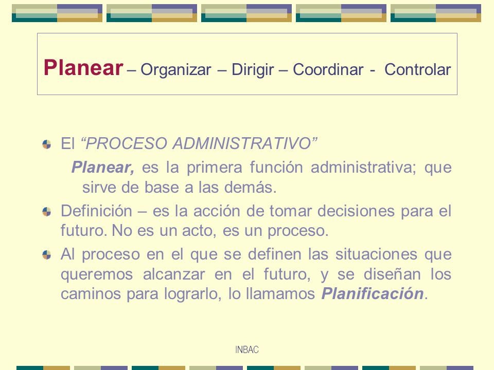 Planear – Organizar – Dirigir – Coordinar - Controlar