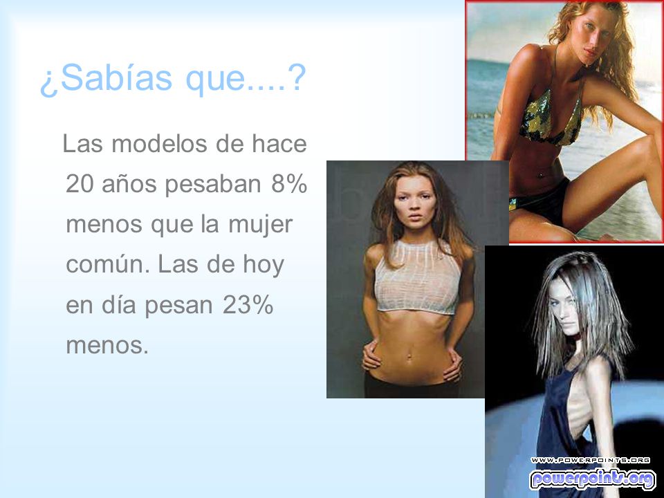 ¿Sabías que..... Las modelos de hace 20 años pesaban 8% menos que la mujer común.