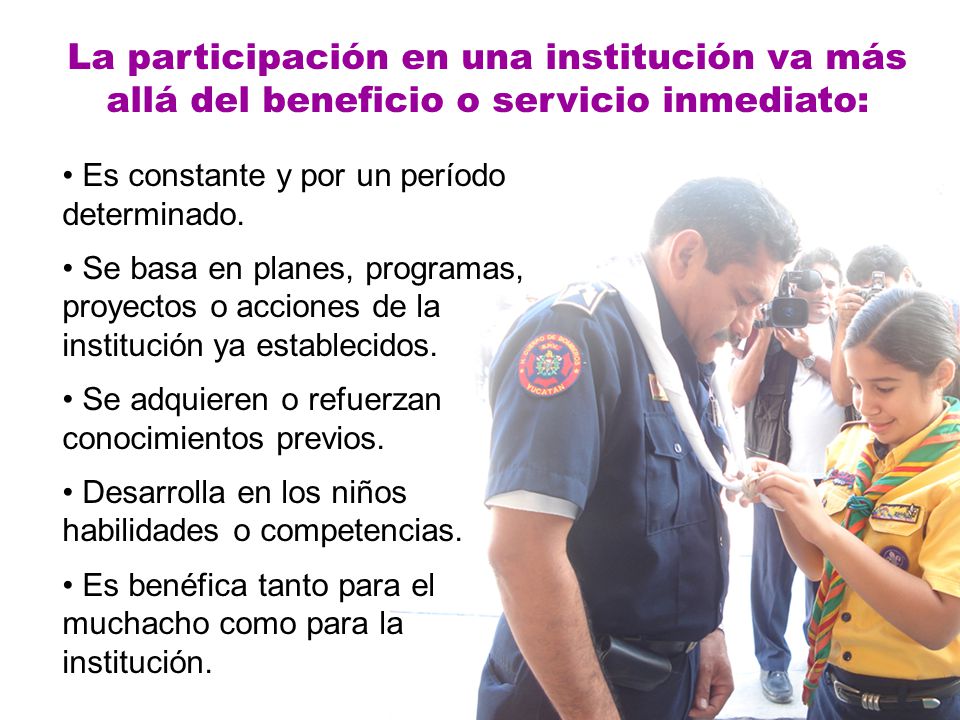 La participación en una institución va más allá del beneficio o servicio inmediato: