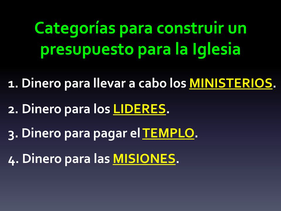 Categorías para construir un presupuesto para la Iglesia