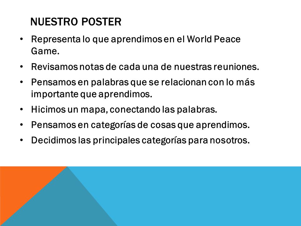 Nuestro poster Representa lo que aprendimos en el World Peace Game.