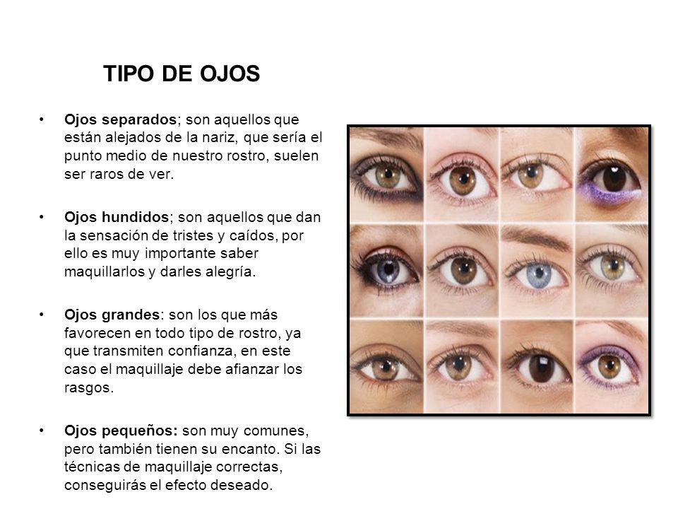 TIPO DE OJOS Ojos separados; son aquellos que están alejados de la nariz, que sería el punto medio de nuestro rostro, suelen ser raros de ver.