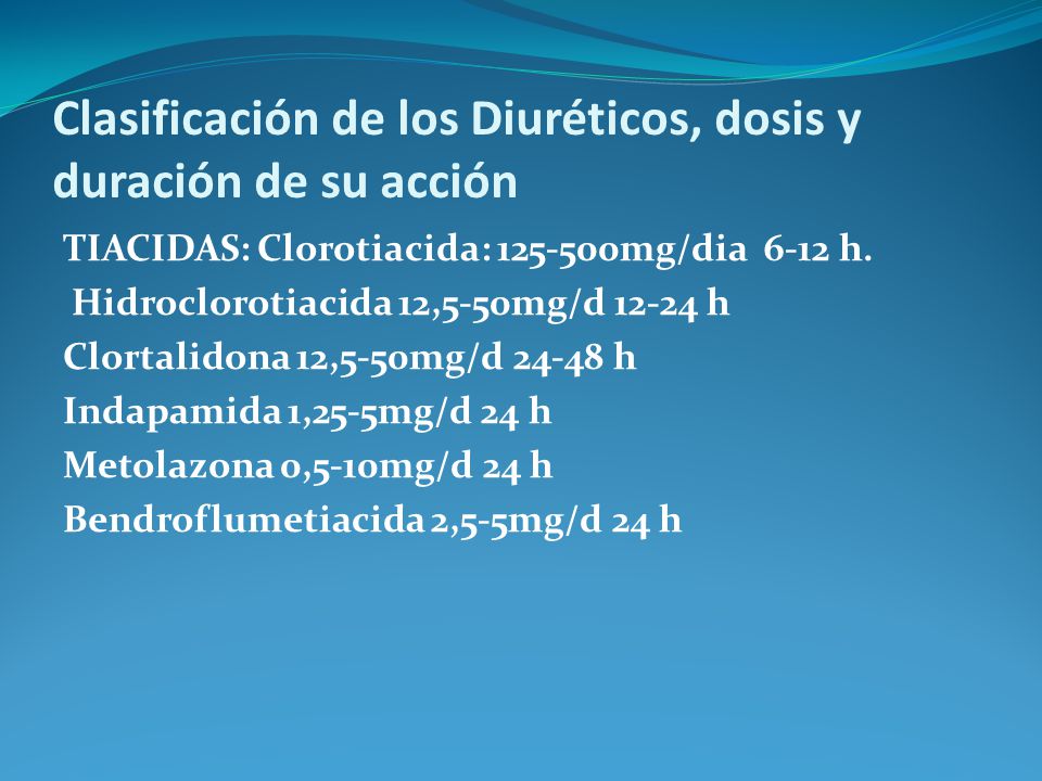 Clasificación de los Diuréticos, dosis y duración de su acción