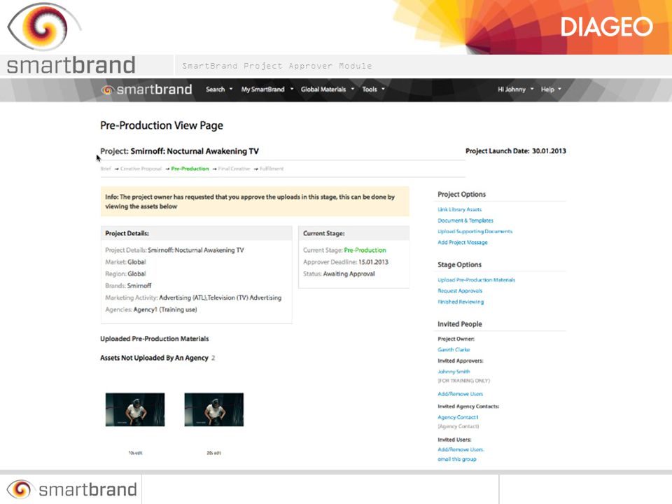 When you click on the link within the  you will be taken into the project where you can see the project details, the stage the project is in as well as all the files you have been requested to approve