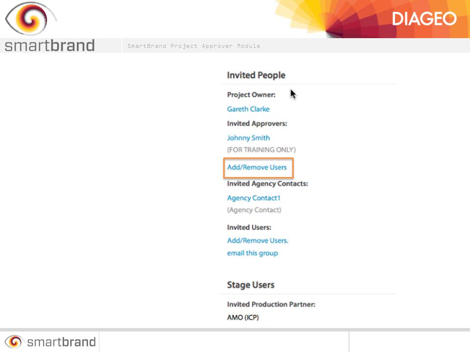 All approvers are listed on the project and you can add/remove approvers if necessary by clicking as shown