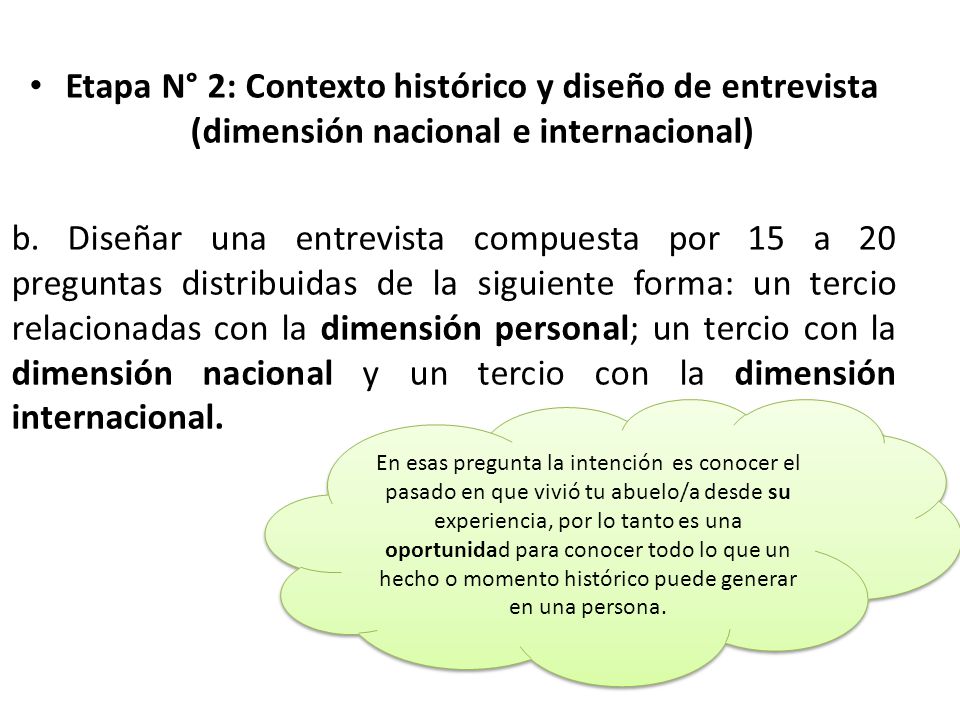Etapa N° 2: Contexto histórico y diseño de entrevista (dimensión nacional e internacional)