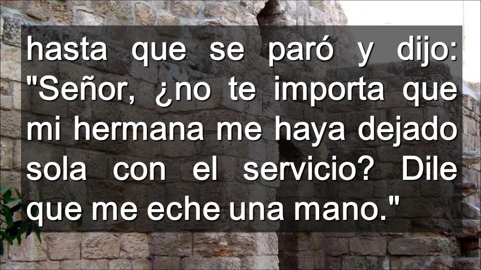 hasta que se paró y dijo: Señor, ¿no te importa que mi hermana me haya dejado sola con el servicio.