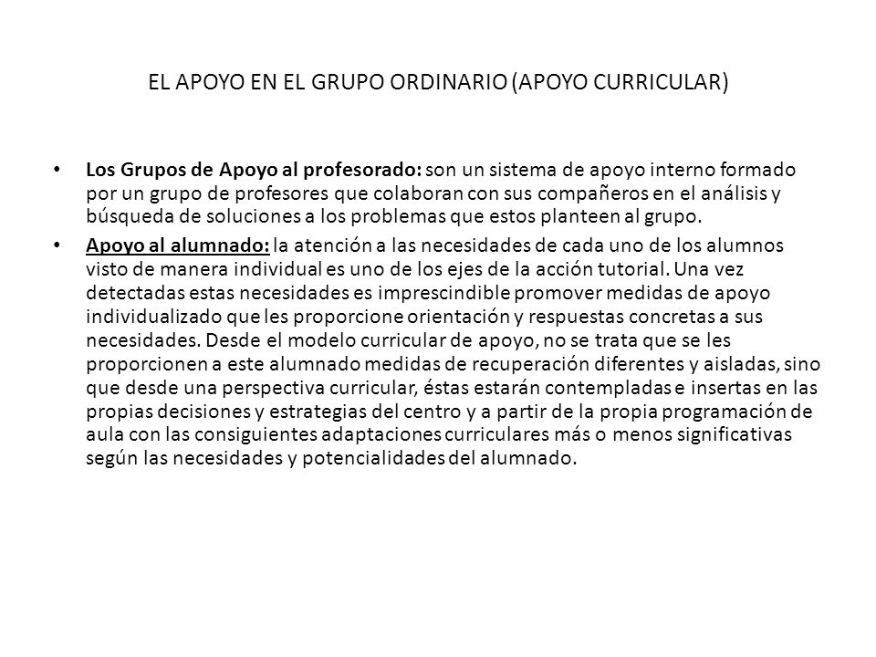 EL APOYO EN EL GRUPO ORDINARIO (APOYO CURRICULAR)