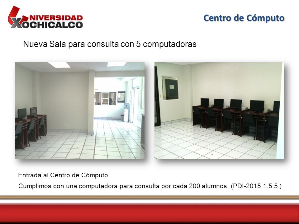 Centro de Cómputo Nueva Sala para consulta con 5 computadoras