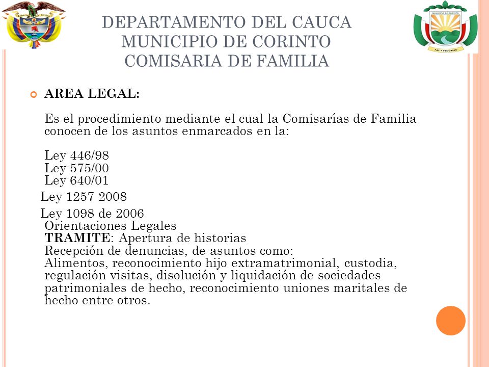 DEPARTAMENTO DEL CAUCA MUNICIPIO DE CORINTO COMISARIA DE FAMILIA