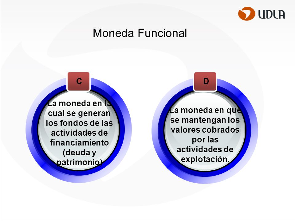 Moneda Funcional La moneda en la cual se generan los fondos de las actividades de financiamiento (deuda y patrimonio)