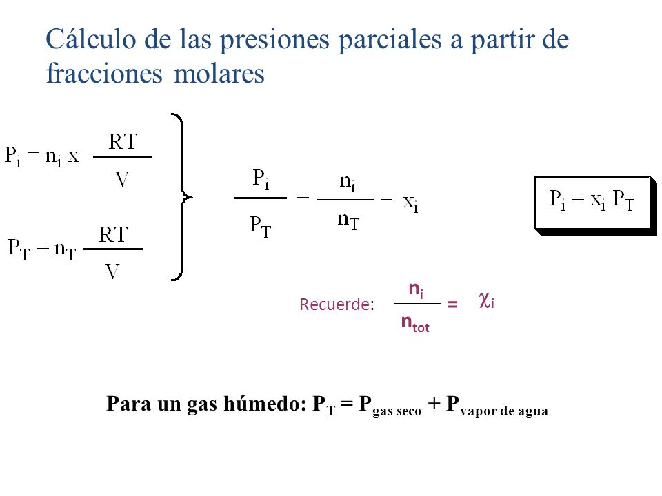 Cálculo de las presiones parciales a partir de fracciones molares
