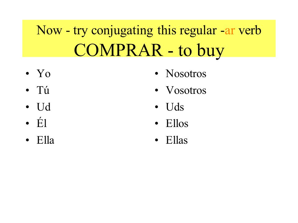 Now - try conjugating this regular -ar verb COMPRAR - to buy