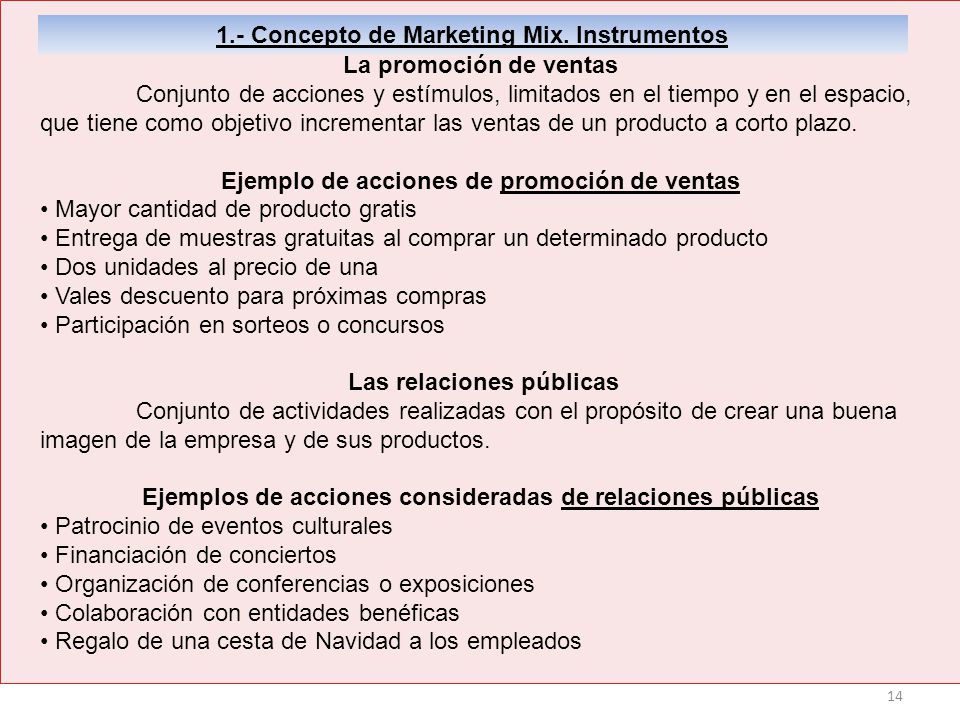1.- Concepto de Marketing Mix. Instrumentos La promoción de ventas