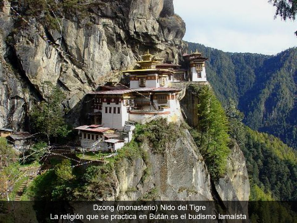 Dzong (monasterio) Nido del Tigre La religión que se practica en Bután es el budismo lamaísta