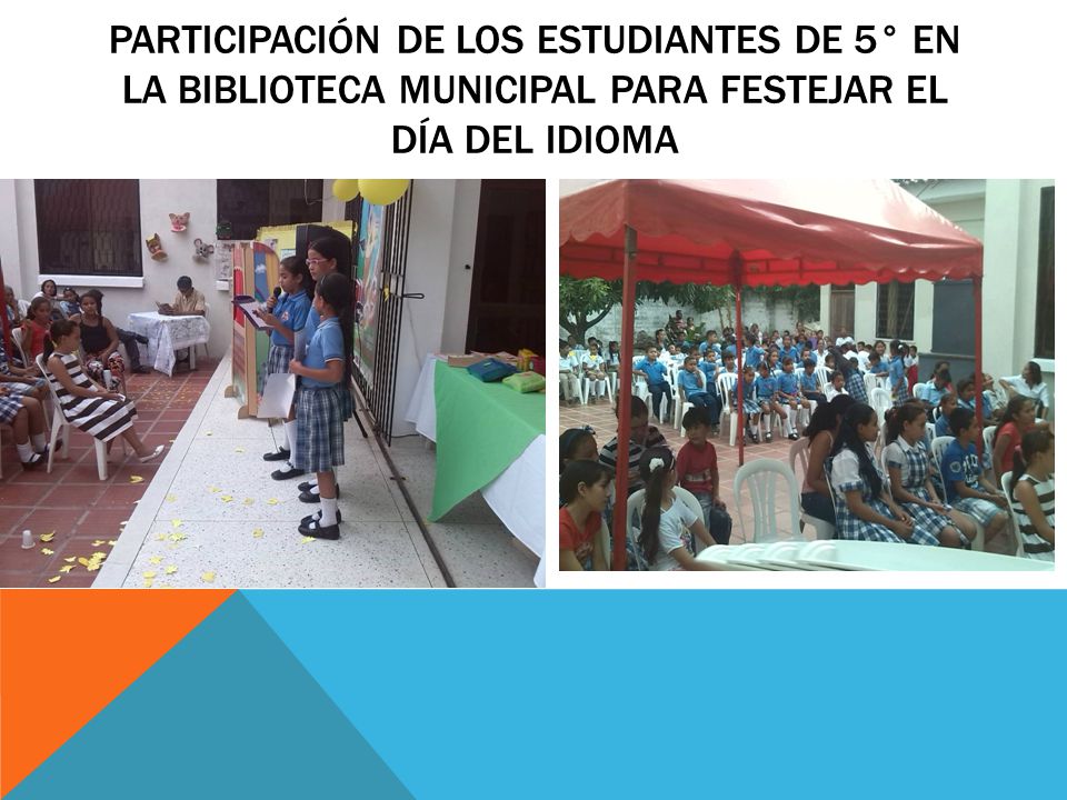 Participación de los estudiantes de 5° en la biblioteca municipal para festejar el día del idioma