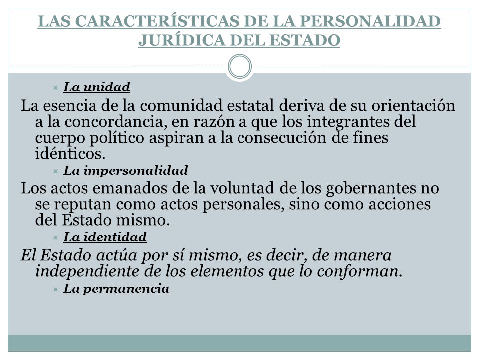 LAS CARACTERÍSTICAS DE LA PERSONALIDAD JURÍDICA DEL ESTADO