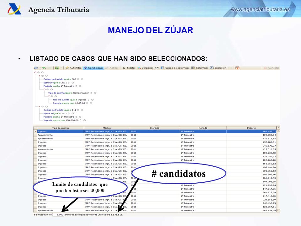 Límite de candidatos que pueden listarse: 40,000