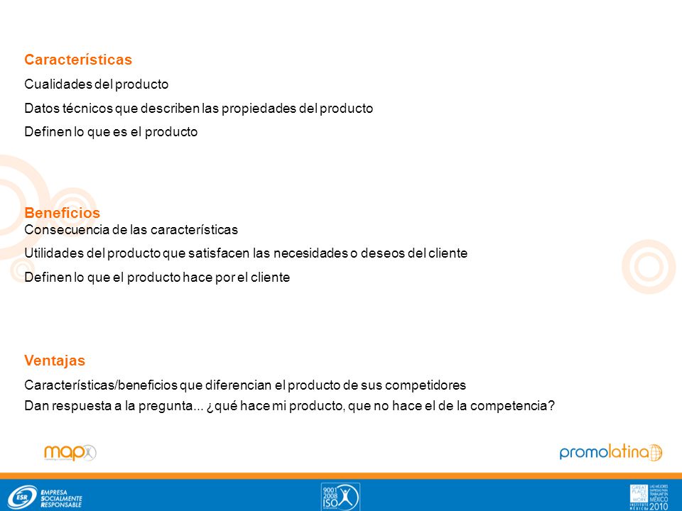 Características Beneficios Ventajas Cualidades del producto