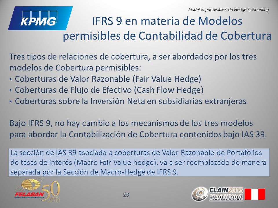 IFRS 9 en materia de Modelos permisibles de Contabilidad de Cobertura