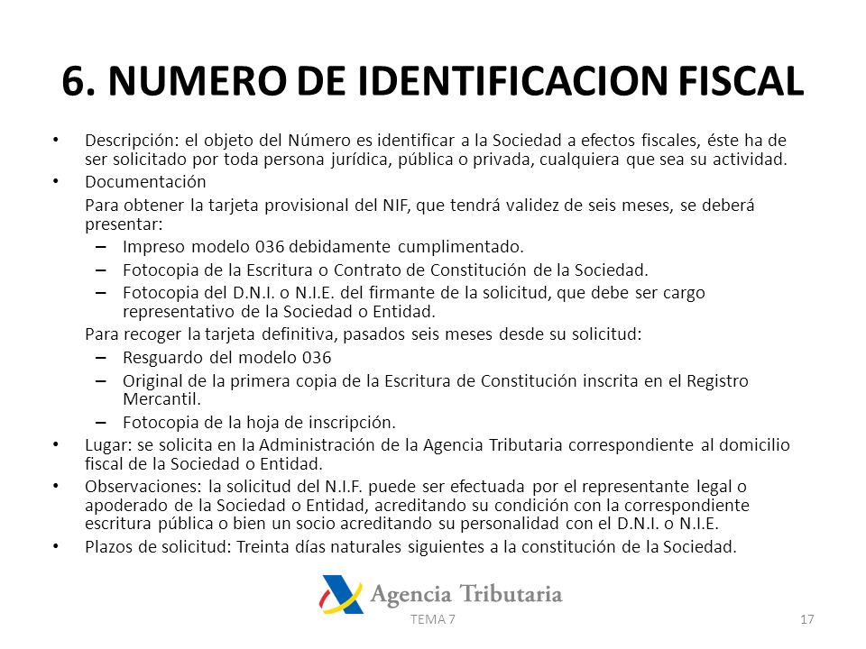 6. NUMERO DE IDENTIFICACION FISCAL