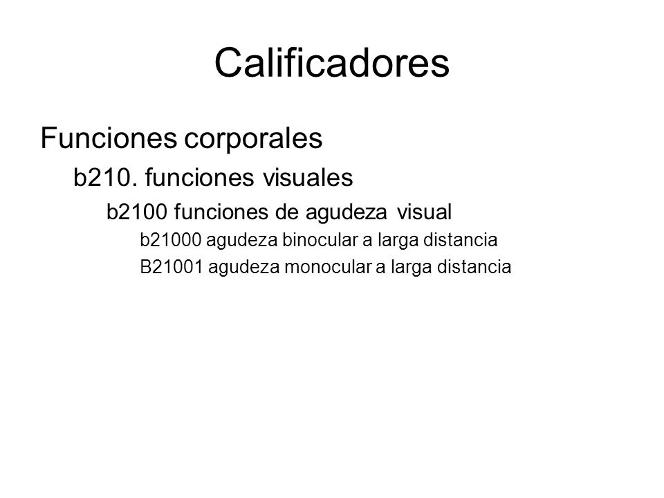 Calificadores Funciones corporales b210. funciones visuales