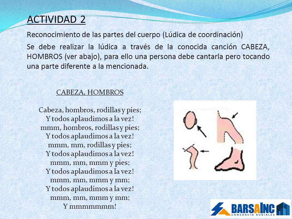 ACTIVIDAD 2 Reconocimiento de las partes del cuerpo (Lúdica de coordinación)