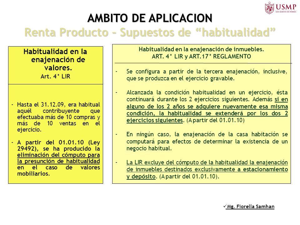 AMBITO DE APLICACION Renta Producto – Supuestos de habitualidad