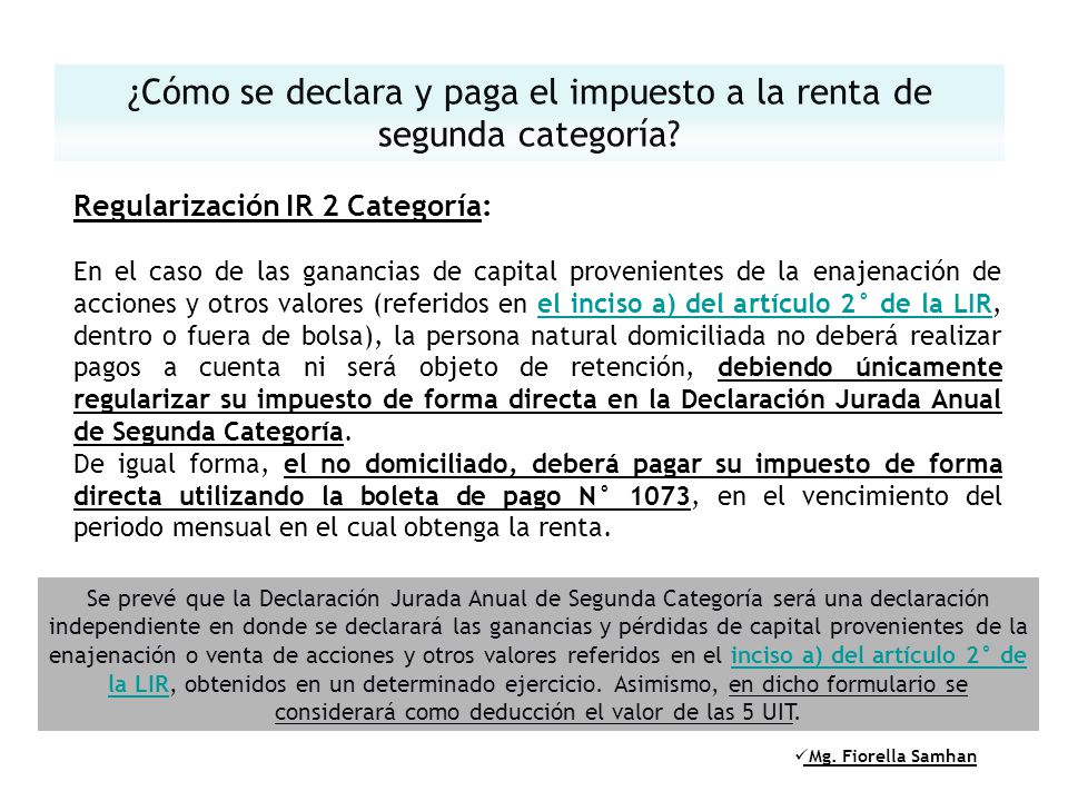 ¿Cómo se declara y paga el impuesto a la renta de segunda categoría