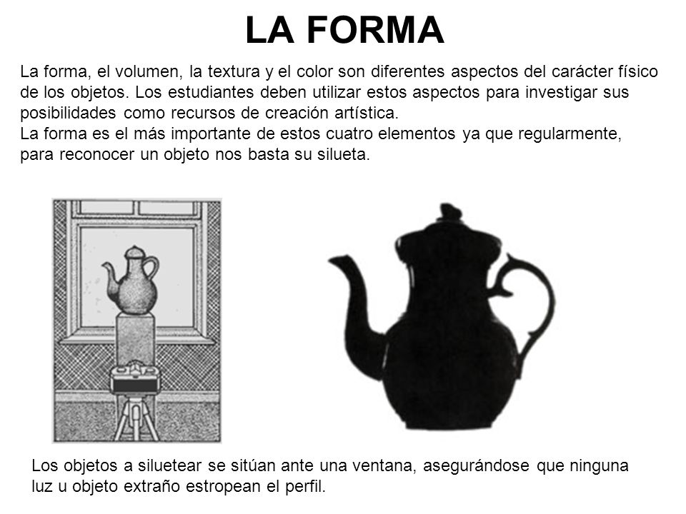 LA FORMA La forma, el volumen, la textura y el color son diferentes aspectos del carácter físico.