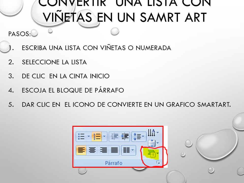 Convertir una lista con viñetas en un SAMRT ART