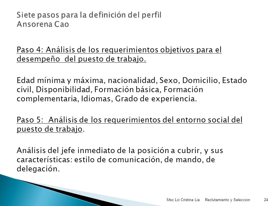 Siete pasos para la definición del perfil Ansorena Cao