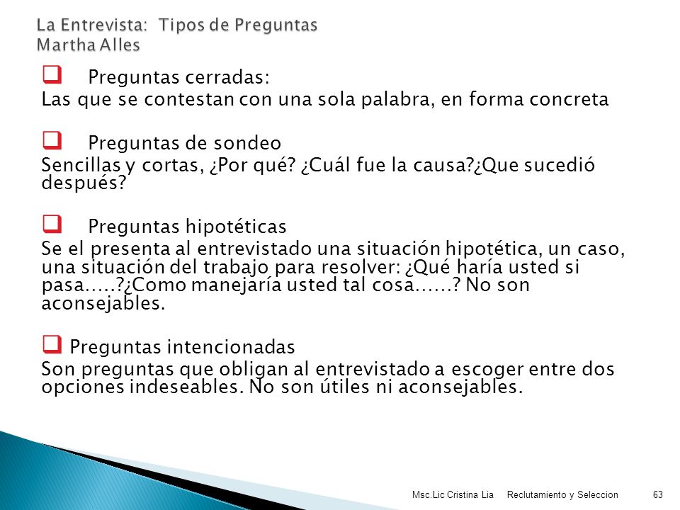 La Entrevista: Tipos de Preguntas Martha Alles