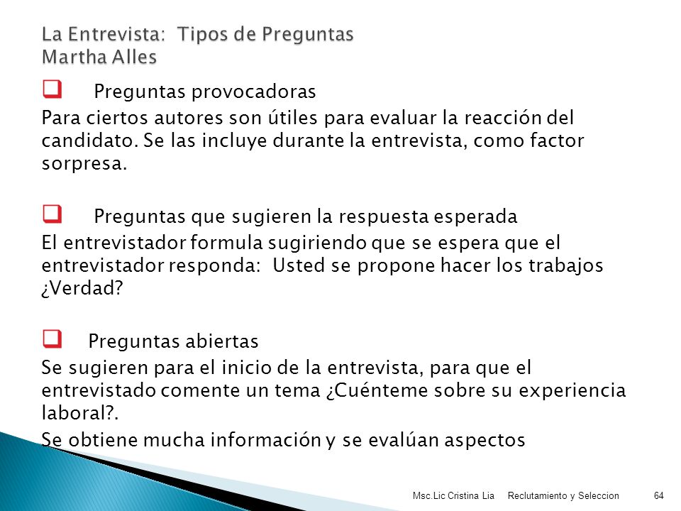 La Entrevista: Tipos de Preguntas Martha Alles