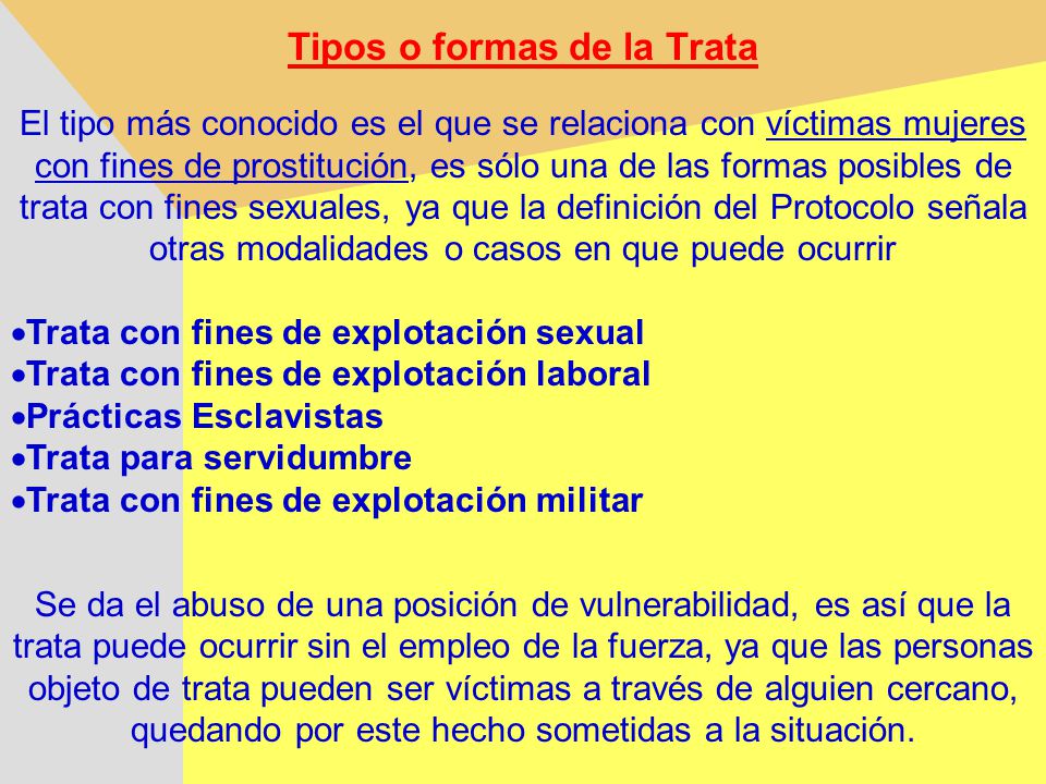 Tipos o formas de la Trata